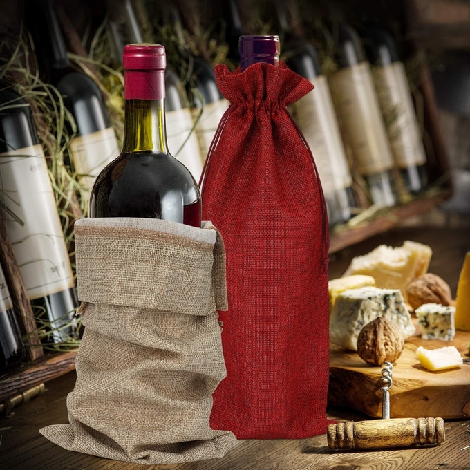 Reusable draaistak gedrukte jute zakken geschenkzakken voor wijn 1