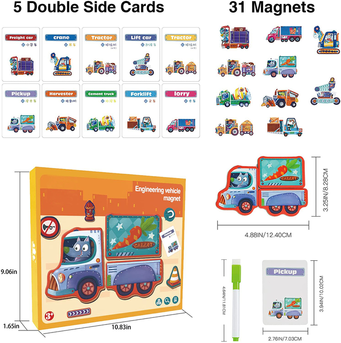 Voorschoolse kinderen Magnetische puzzelspelletjes Ingenieursvoertuigen voor de leeftijd van 4-8 40pcs 0