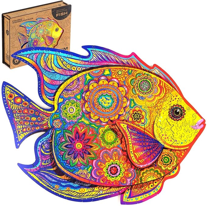 Eco Friendly Magic Animal Houten puzzels Scheinende vis 0